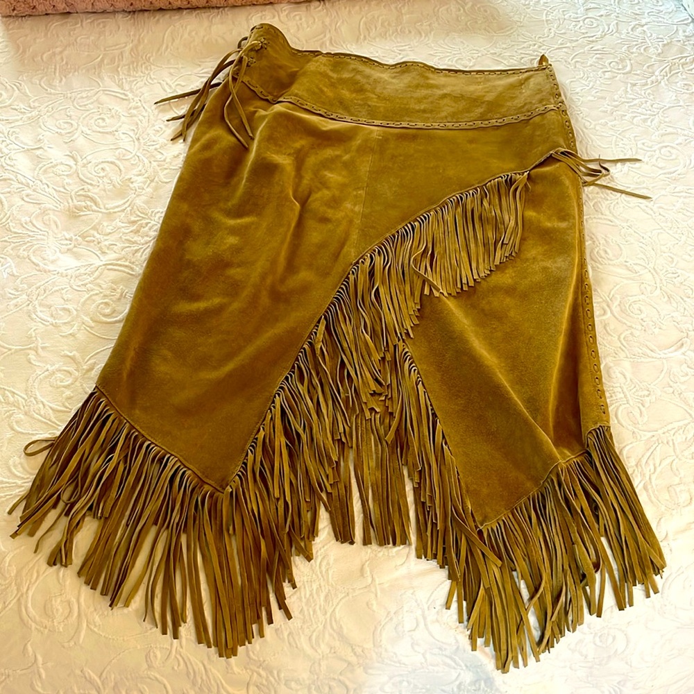 Suede 100% Western fringed skirt